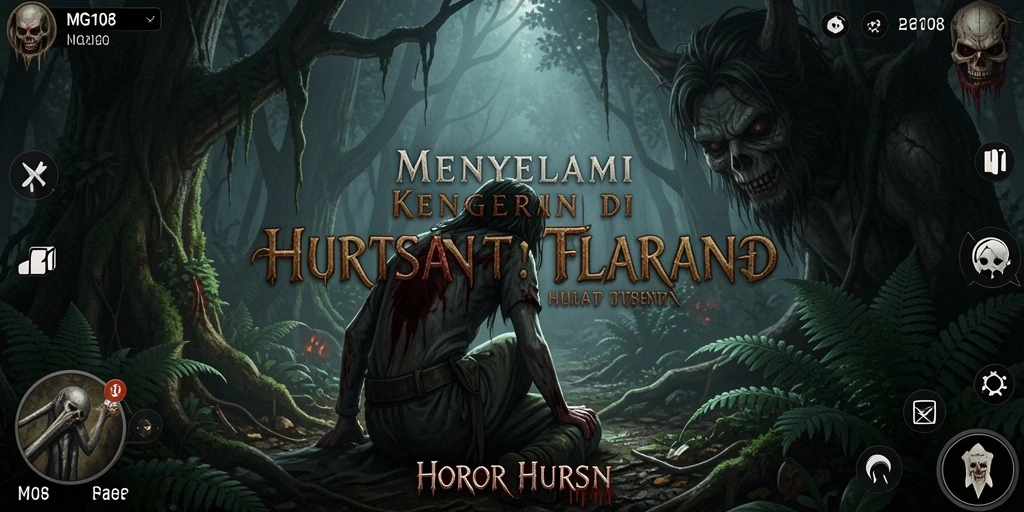 Tampilan antarmuka dan suasana dalam game horor yang mencekam.