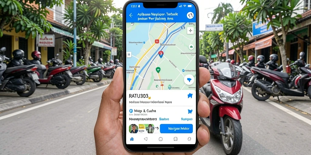 Tampilan antarmuka aplikasi Navigasi Motor dengan fitur cuaca.