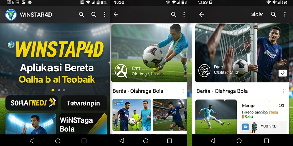 Tampilan antarmuka aplikasi WINSTAR4D untuk berita olahraga bola.